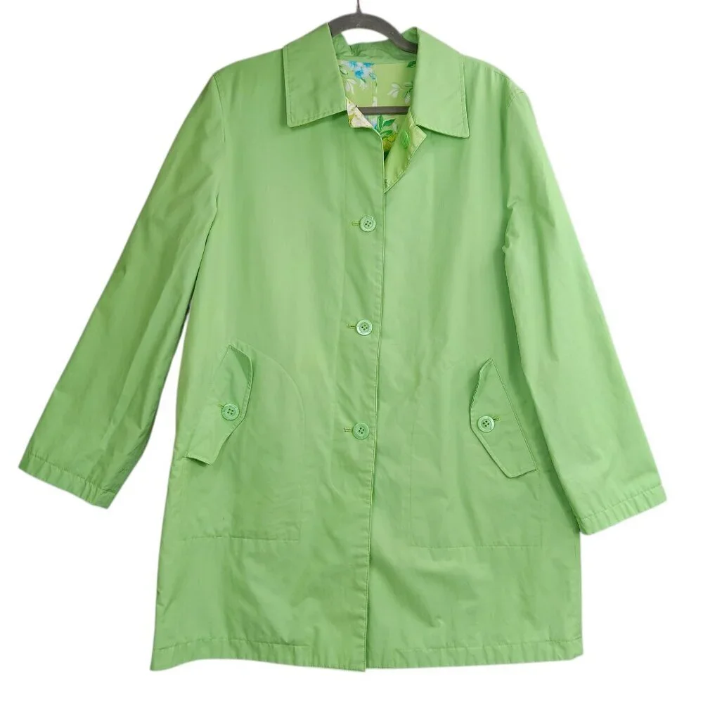 MICHAEL KORS Women's Reversible Spring Green And Floral Trench Coat Size L
